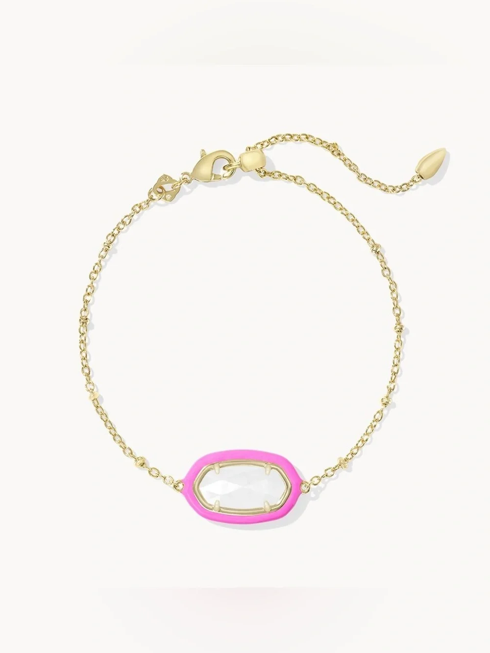 NWT Kendra Scott Enamel Framed Delicate Chain Link Bracelet, Pink, Ivory Mother